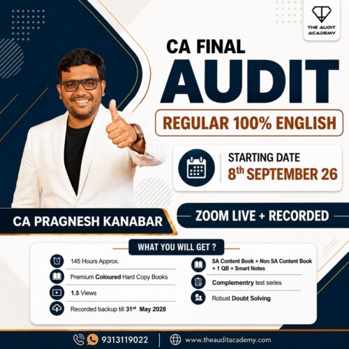 CA Final Audit Regular Course 100% English Zoom Live Batch by CA Pragnesh Kanabar starting September 2026